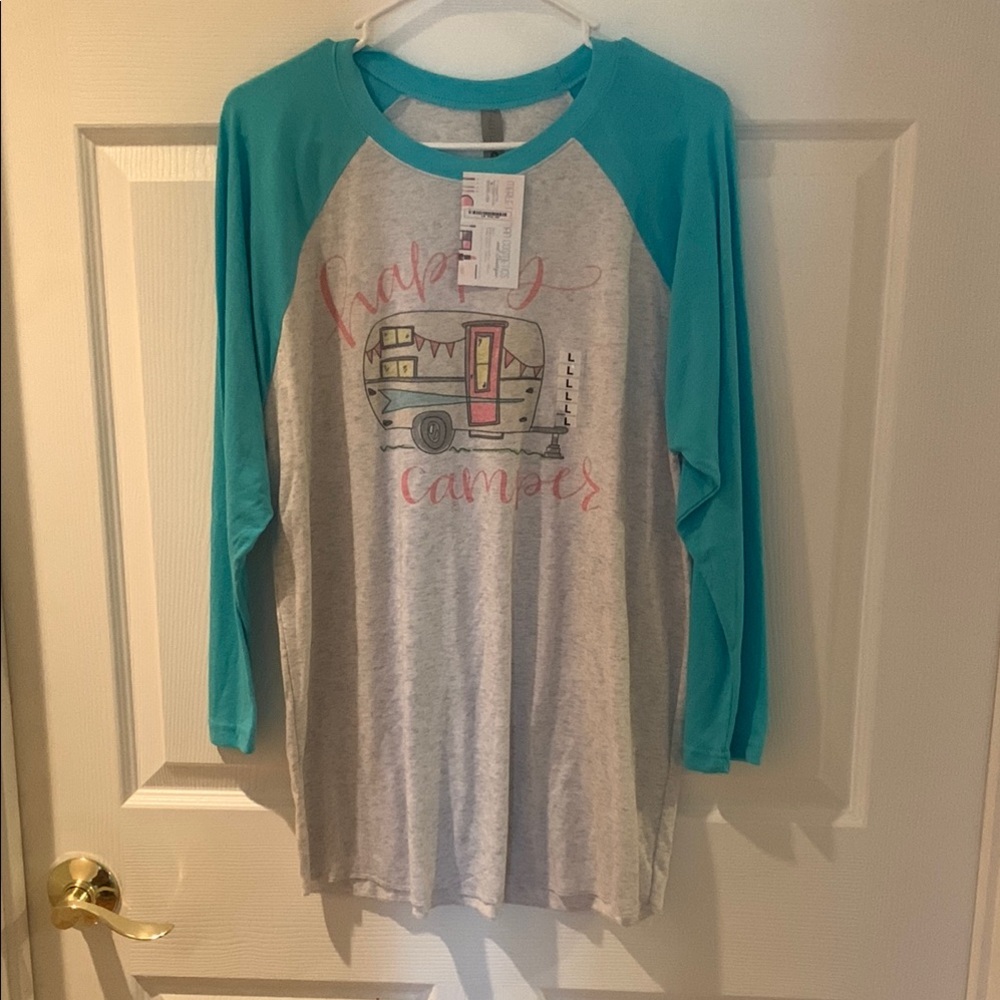 Next Level Apparel Teal and Gray Long Sleeve Tee